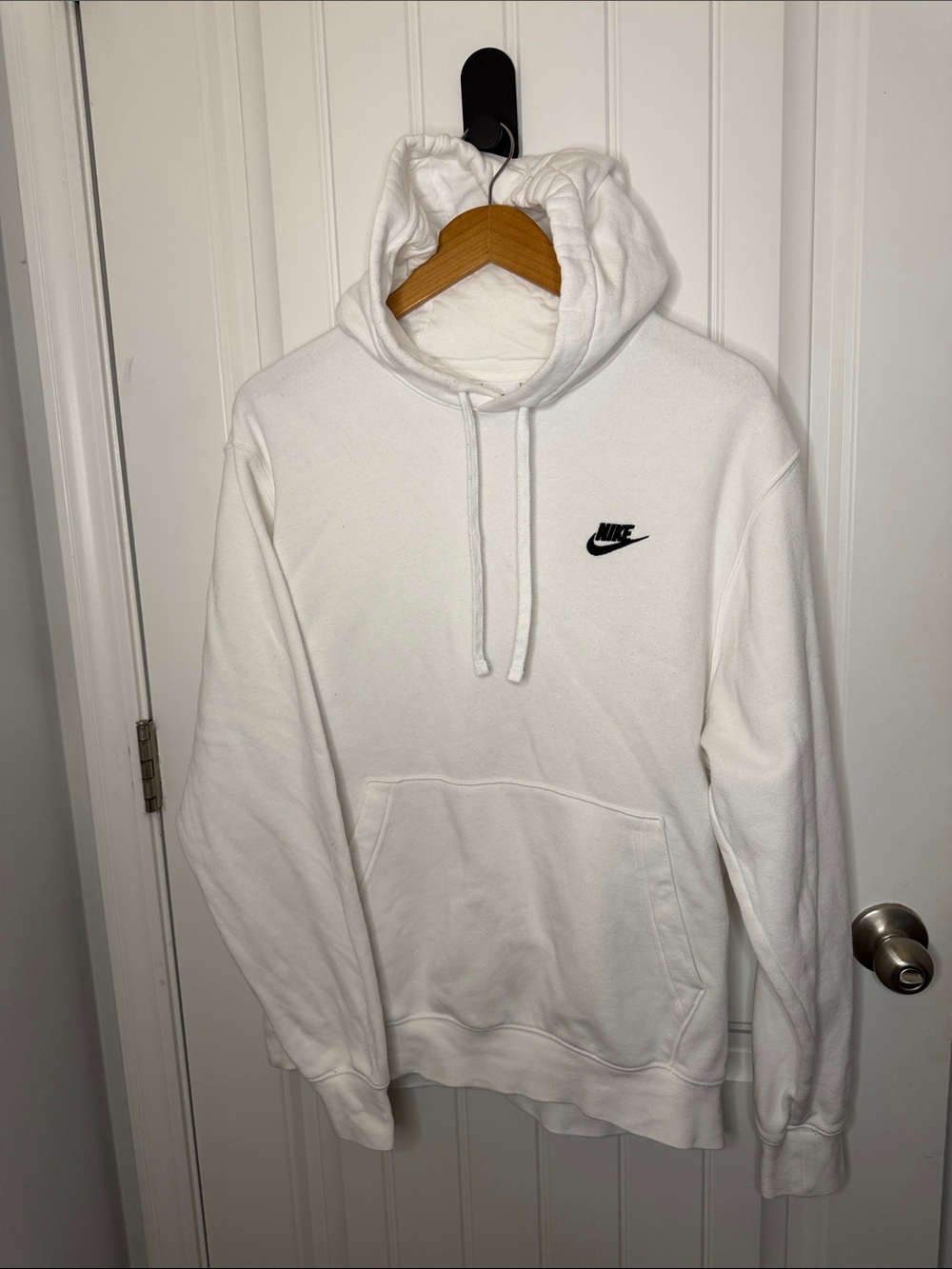 Nike White Hoodie with Black Swoosh Logo